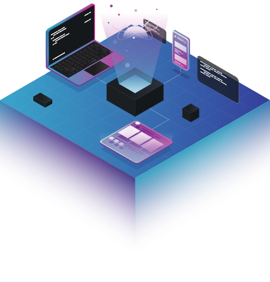 holographic platform with user at the center. (UX)